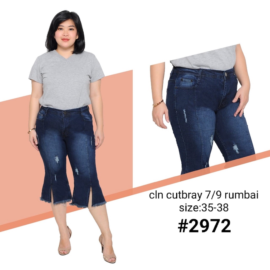 Celana Jeans Wanita Cutbray 7/8 Tulang Slit Depan Rawis 35-38 Bisa Bayar Ditempat(COD)