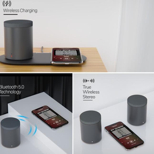 Promo..>194NF  SAKUMINI T5 WIRELESS CHARGING MINI PORTABLE BLUETOOTH SPEAKER STEREO - Hitam