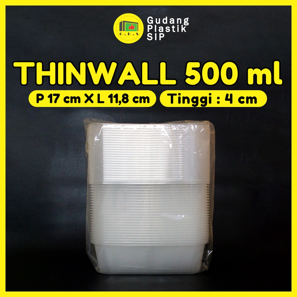 THINWALL RECTANGLE 500 ML + TUTUP / KOTAK MAKANAN PLASTIK ISI 25 PCS