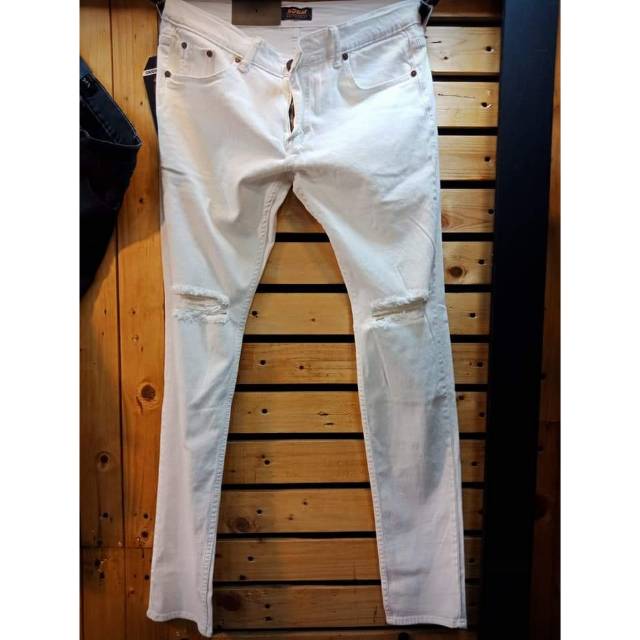 Celana pria skinny ripped soft jeans putih sobek celana sobek pria