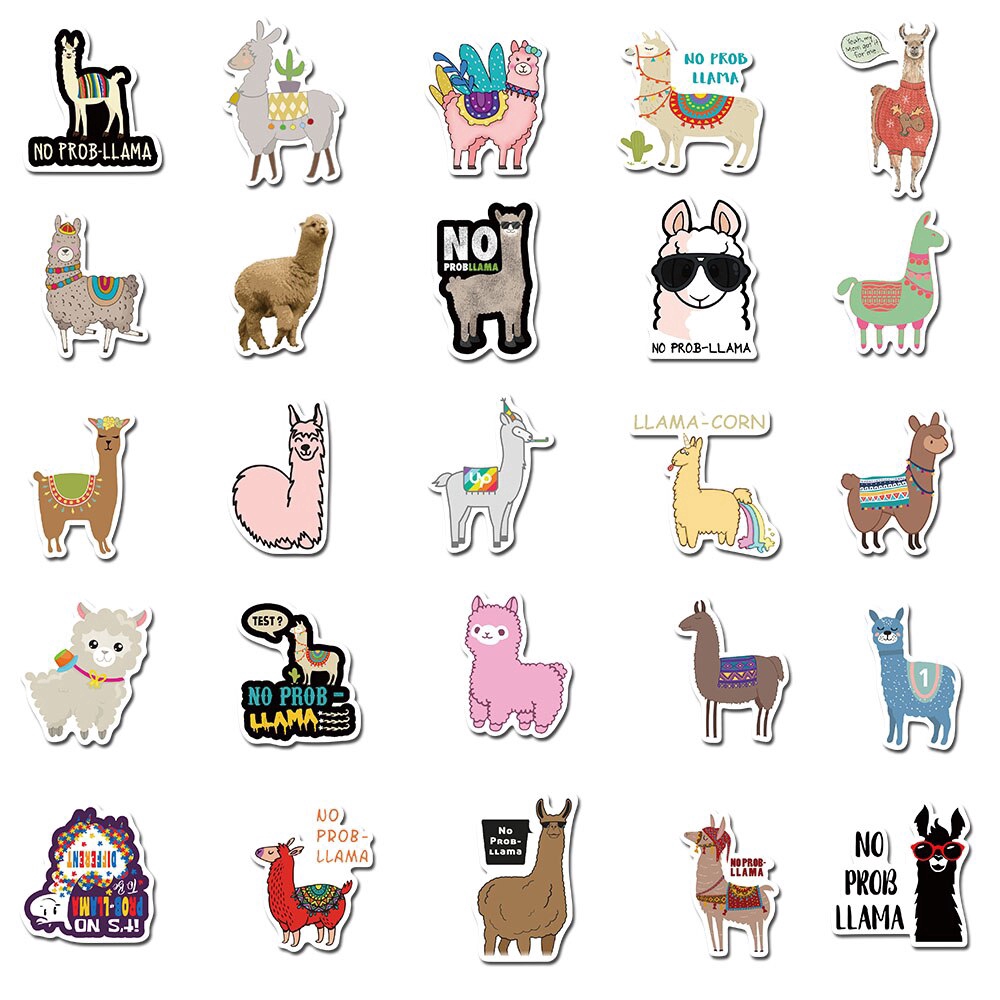 50PCS Cute Alpaca No Prob Llama Sticker Cool PVC DIY Guitar Luggage Animal Pet Decal Stickers Pegatina Gift