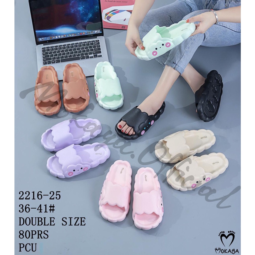 Sandal Slop Jelly Korea Wanita Awan Cloud Tebal Empuk Cantik Cute Elegant Best Seller Import Mokaya / 36-41 (2216-22/-2Ah)