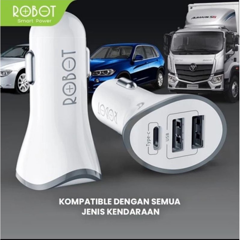 ROBOT RT-C08 Car Charger Colokan Mobil - 3 Port USB &amp; Type C