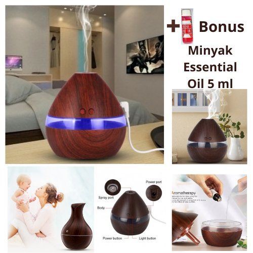 Mesin Aromatherapy Air Humidifier Wood 300ml 7RHZ4QDW Kayu Coklat 111120