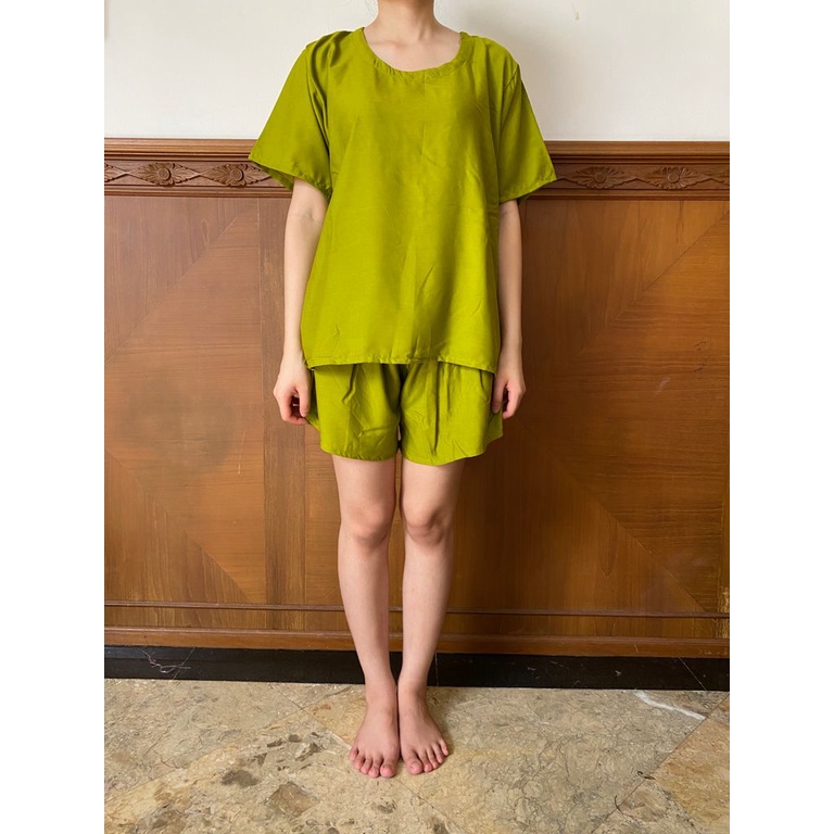 Daily Set / Pajamas Set / Piyama Set  - Tangan Pendek , Celana Pendek (SU)-Olive