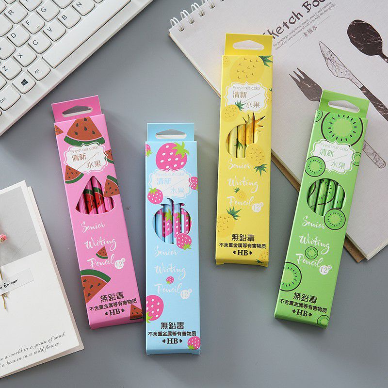 

pensil kayu lucu gambar buah imut untuk sekolah isi 12pcs