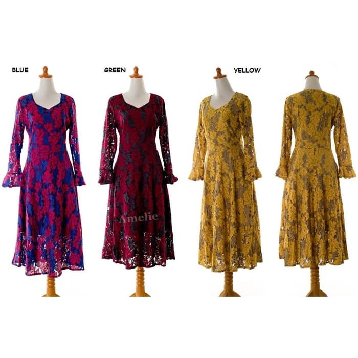 Murah long dress midi brukat gaun pesta wanita korea import ab635465 merah