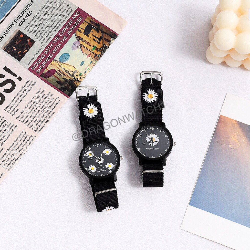 ✅COD-Jam tangan wanita canvas motif bunga daisy jam kain watch fashion kualitas import   S1163