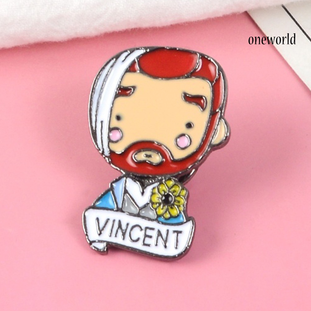 OW@ Fashion English Letter Vincent Van Gogh Badge Alloy Brooch Pin Clothes Jewelry