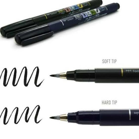 

(hmu-234) Tombow Fudenosuke Brush Pen Hard Tip Color/Black, Soft Tip Black, Twin Tip | Spidol Kaligr