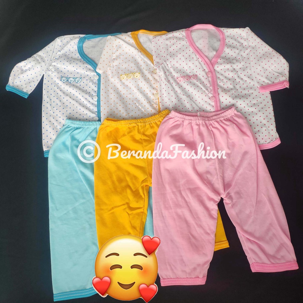 Set baju bayi lengan panjang import 3 bears katun polka 0-1 tahun