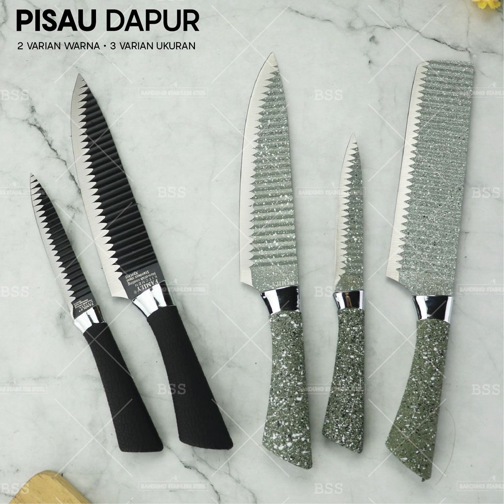 Pisau Dapur Tajam Motif Elegant Murah Hitam Hijau Granit 5inch 8inch Texture Kulit Pegangan Nyaman