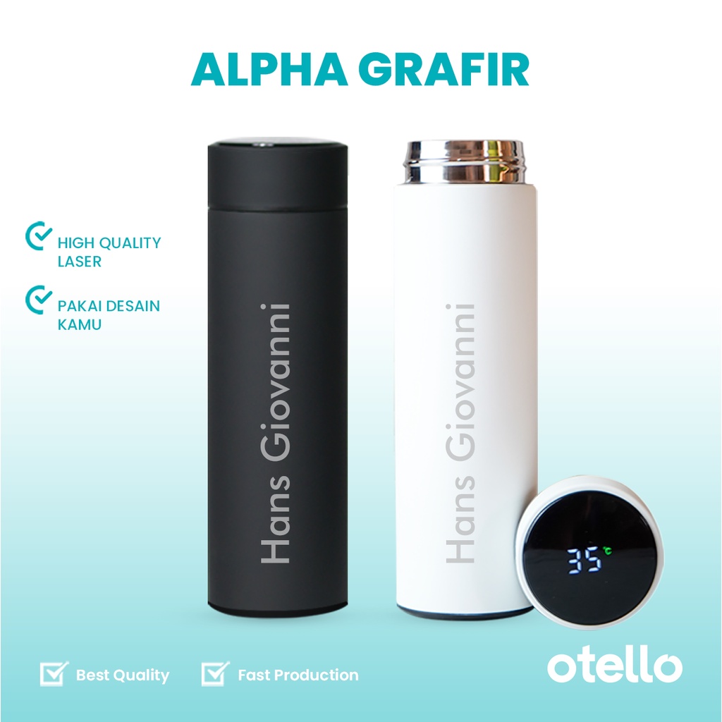 Otello - Custom Tumbler LED Suhu Rubber Grafir Nama Alpha Smart Tumblr 500ml Kustom Tambler Botol Minum Stainless