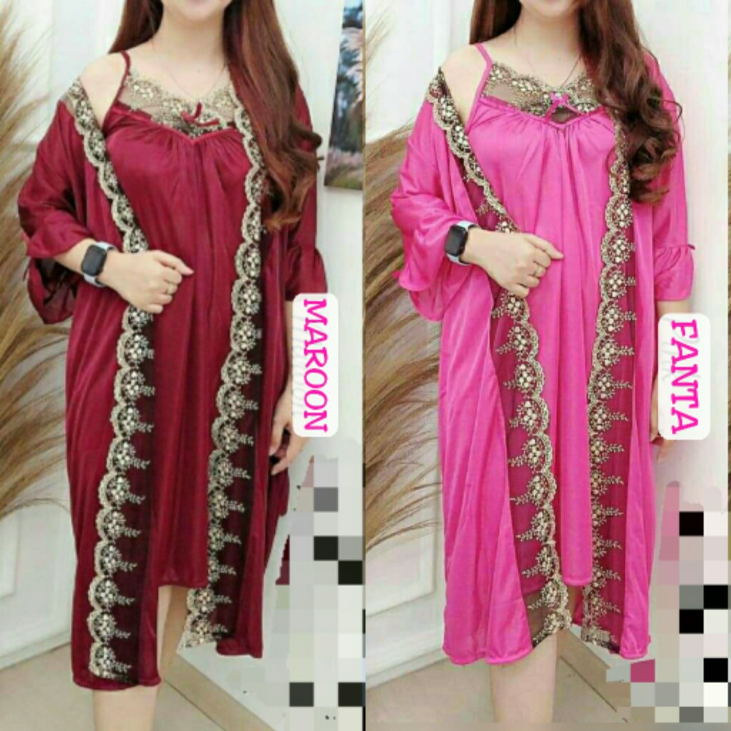 SET KIMONO 2IN1 SATIN IMPORT REALPICT / BEST SELLER KIMONO TRICOT BORDIR TILE