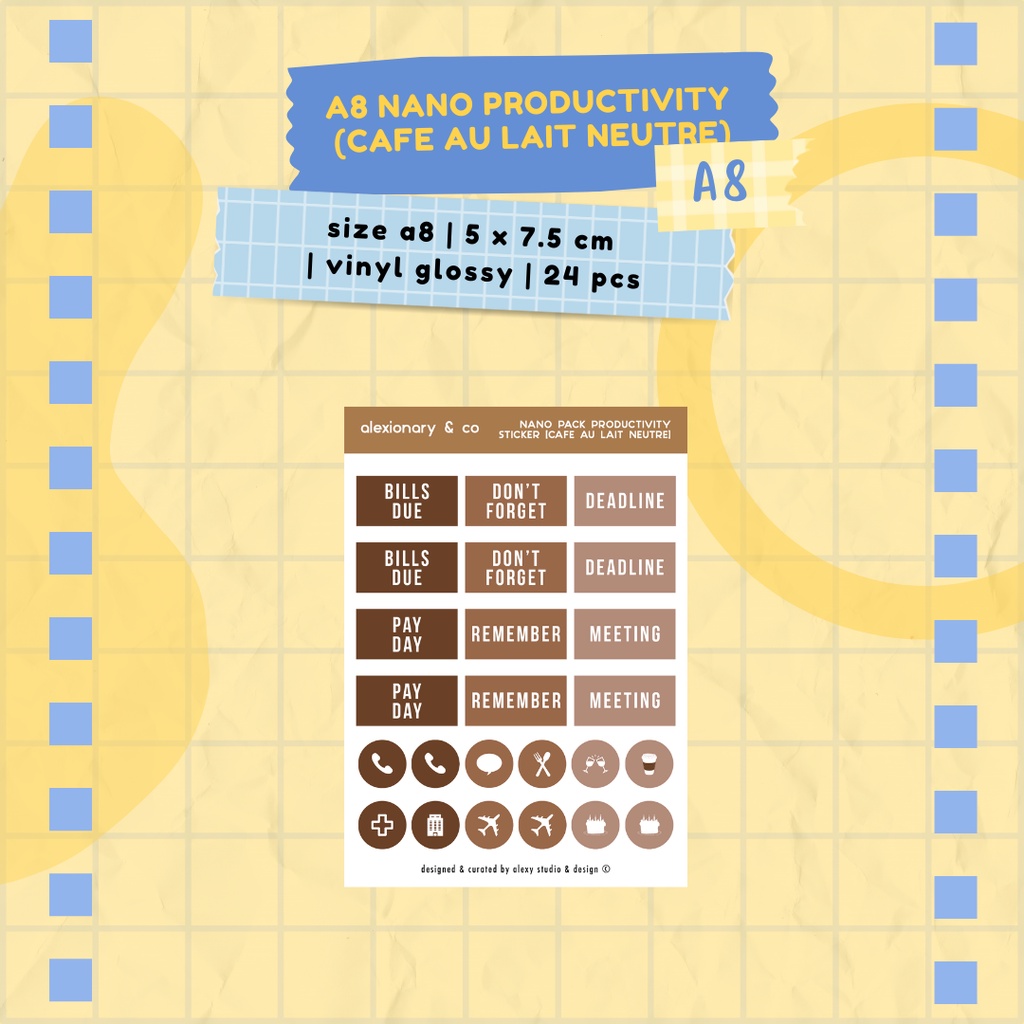 

Journal Planner Nano Productivity Sticker [Cafe Au Lait Neutre] | A8 5 x 7.5 cm | stiker murah jurnal scrapbook planner mini kecil deco cute