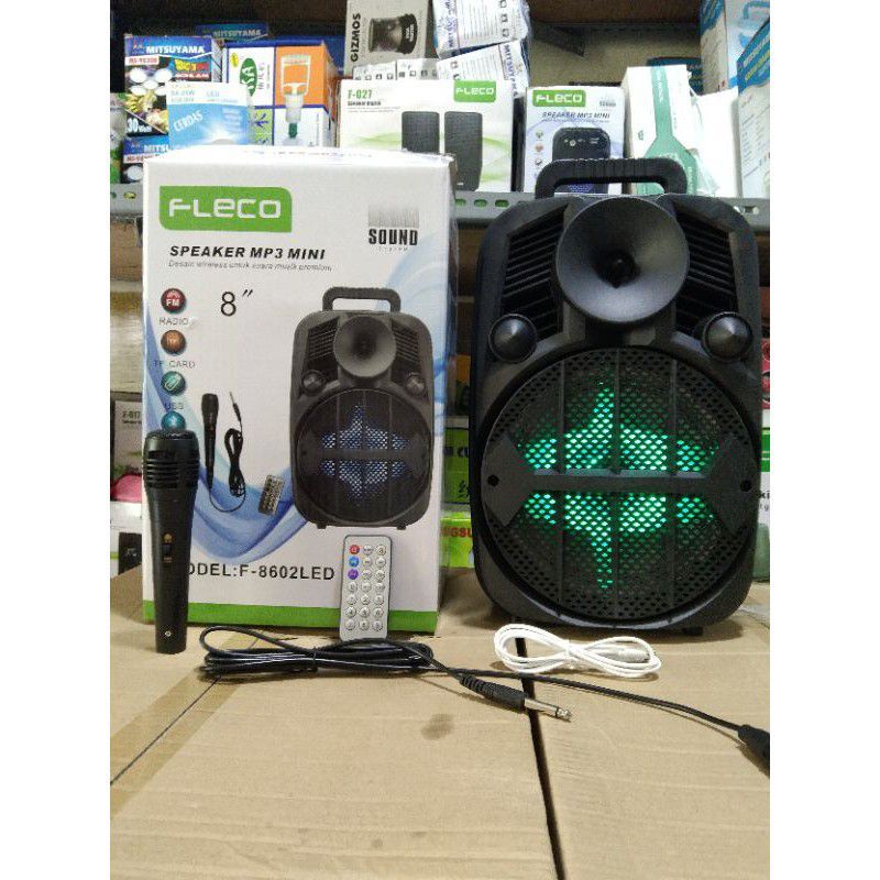 SPEAKER BLUETOOTH FLECO F8602 F8603 8 INCHI BONUS MIC REMOTE FM RADIO USB