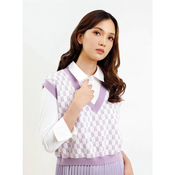 NEW Benang Jarum Signature Monogram Vest (Grape) Size M