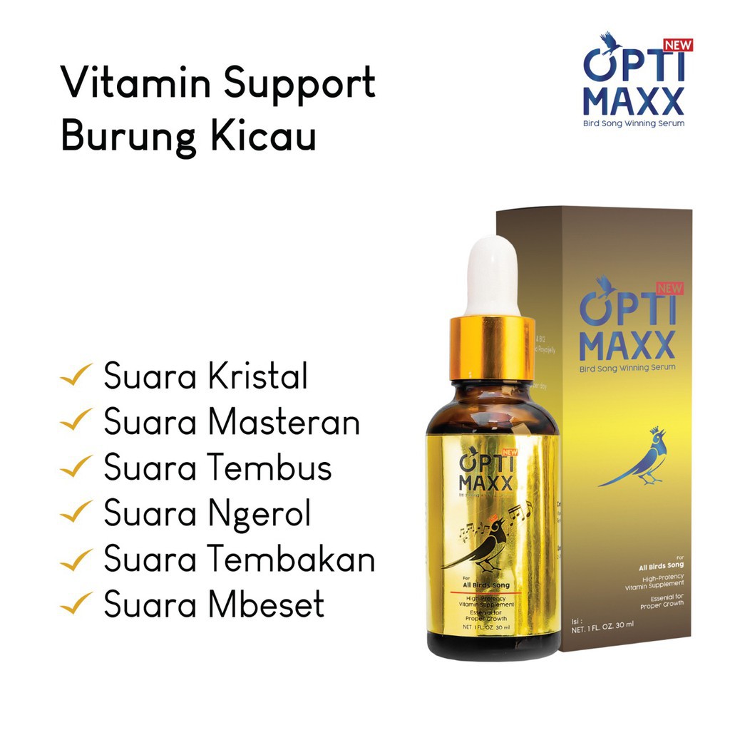 Vitamin Burung Optimaxx - Serum Gacor Suplemen Penggacor Suara Lovebird Murai Batu - Kicau Mania