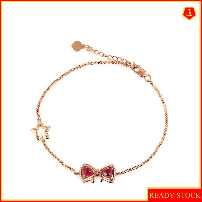 [Ready Stock]Simple 18K Ruby Bow Star Bracelet