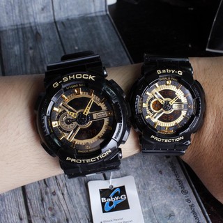 Jam Tangan Couple Casio G Shock & Baby G GA110 Black Gold