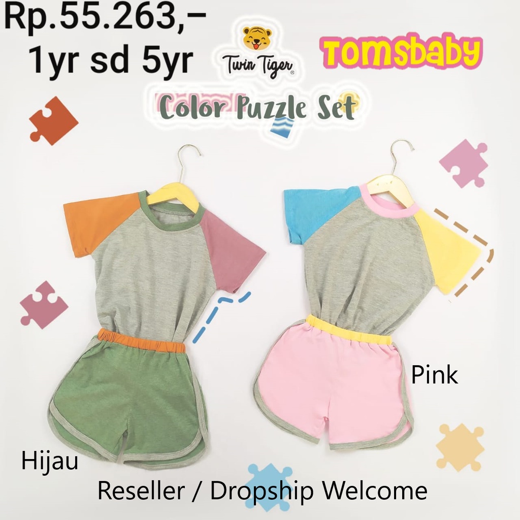 TWIN TIGER 1stel Baju Setelan Kaos Anak COLOR PUZZLE SET Boy Girl ( 0-5 tahun)