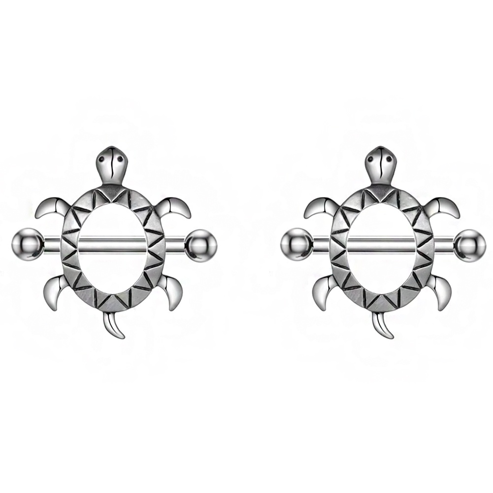 2pcs Anting Tindik Puting / Lidah / Tubuh Bentuk Barbel Motif Bunga / Hewan Panjang 16mm Untuk Wanita