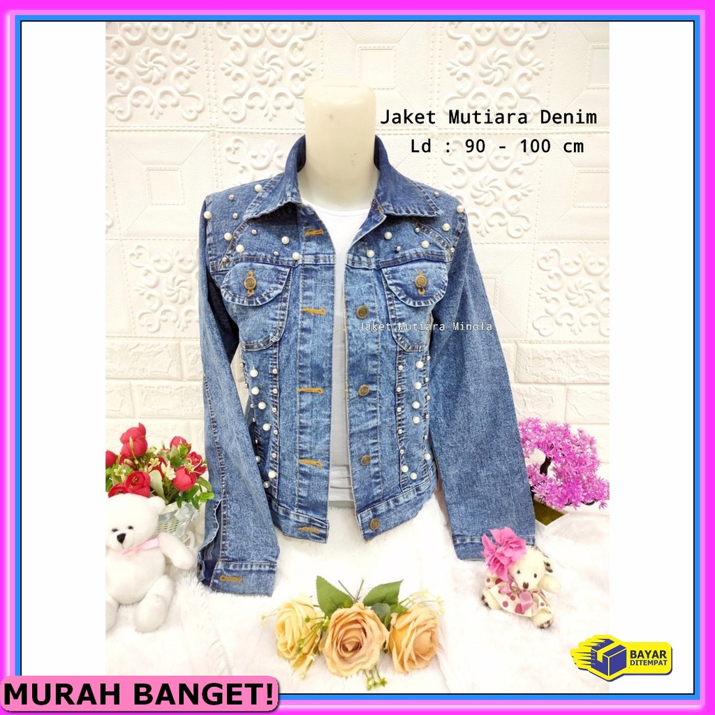 Jaket Wanita Jeans Oversize Import Jins Jacket Lepis Cewek Jumbo  LS289 Jaket Jeans Wanita Mutiara I