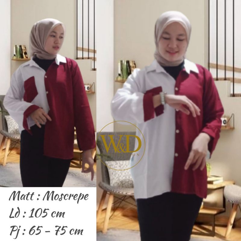Kemeja Wanita Polos Casual Blouse Basic Kombinasi Warna Lengan Panjang Kekinian  Moscrepe