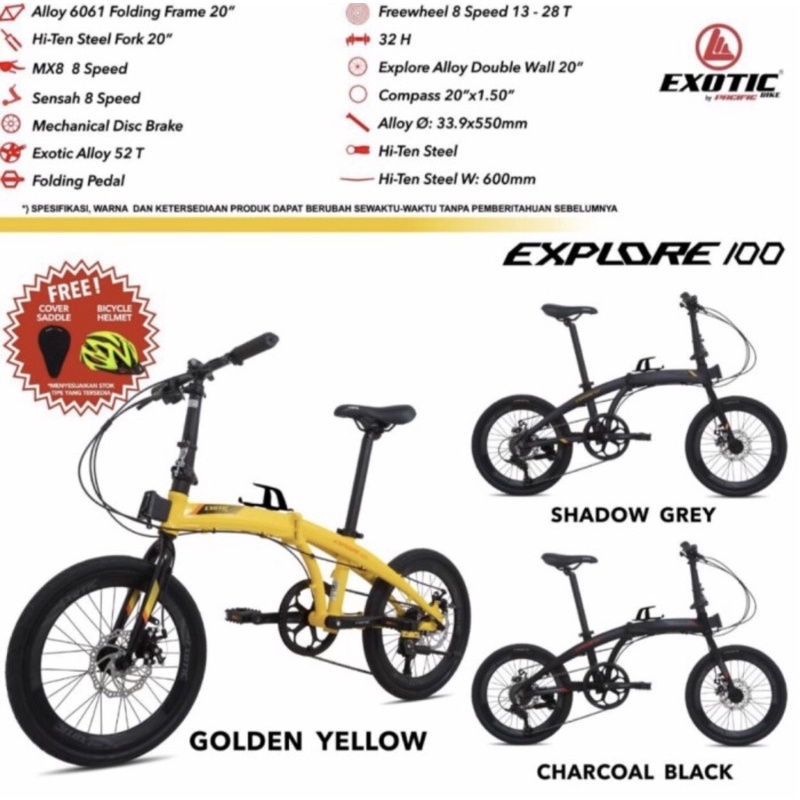 Sepeda lipat 20inch Exotic Explore 100 8speed New