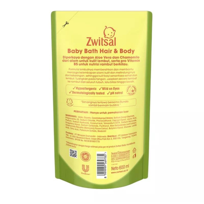 Zwitsal Baby Bath Hair &amp; Body Aloe Vera 600 mL