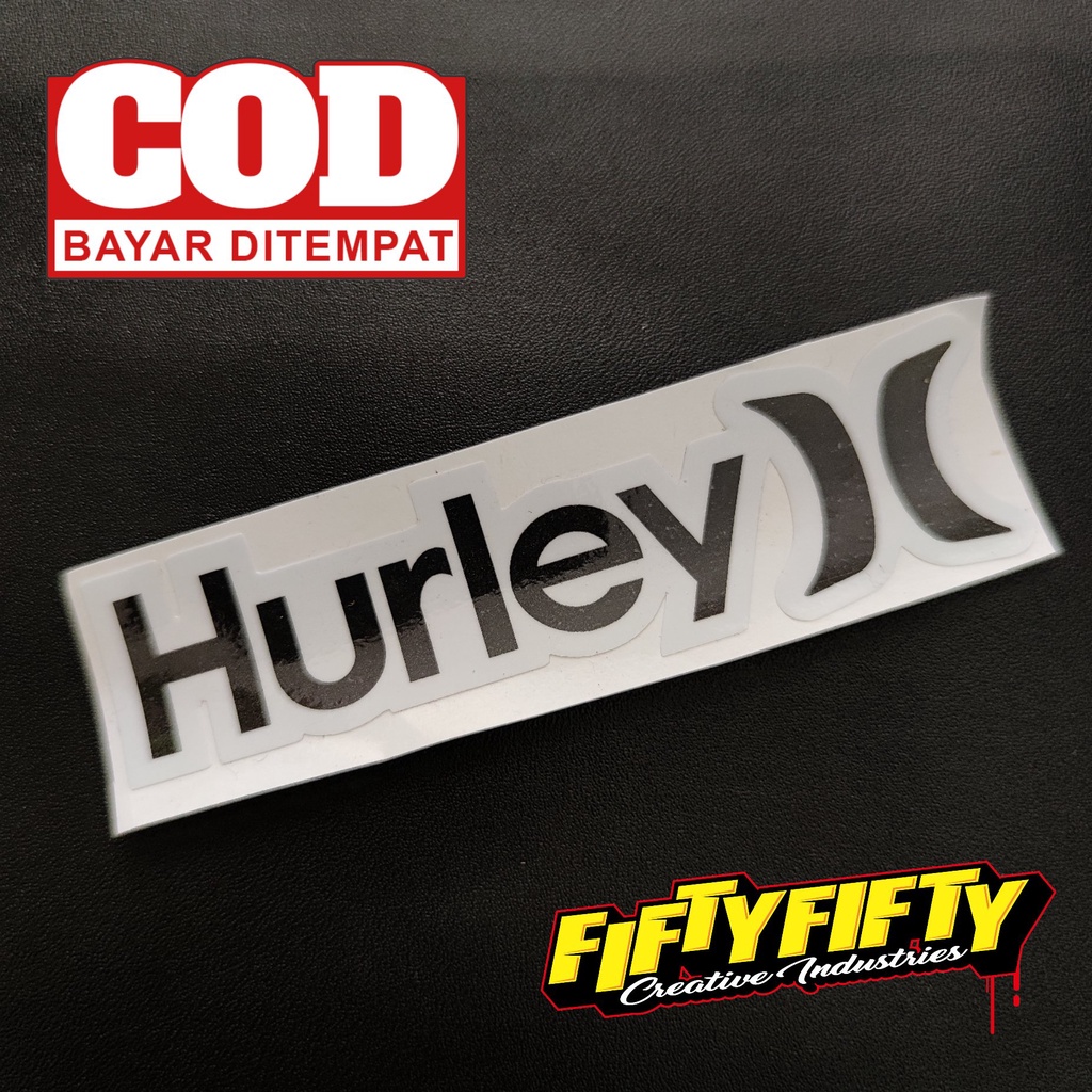 Stiker Print Cut HURLEY Stiker Printing Laminasi Glossy Tahan Air Stiker Motor Mobil Helm Sudah Membentuk Pola Desain