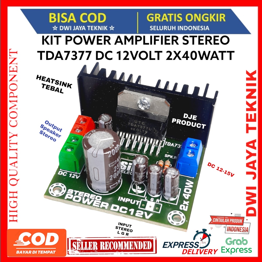 KIT POWER AMPLIFIER STEREO TDA7377 DC 12VOLT 2X40WATT
