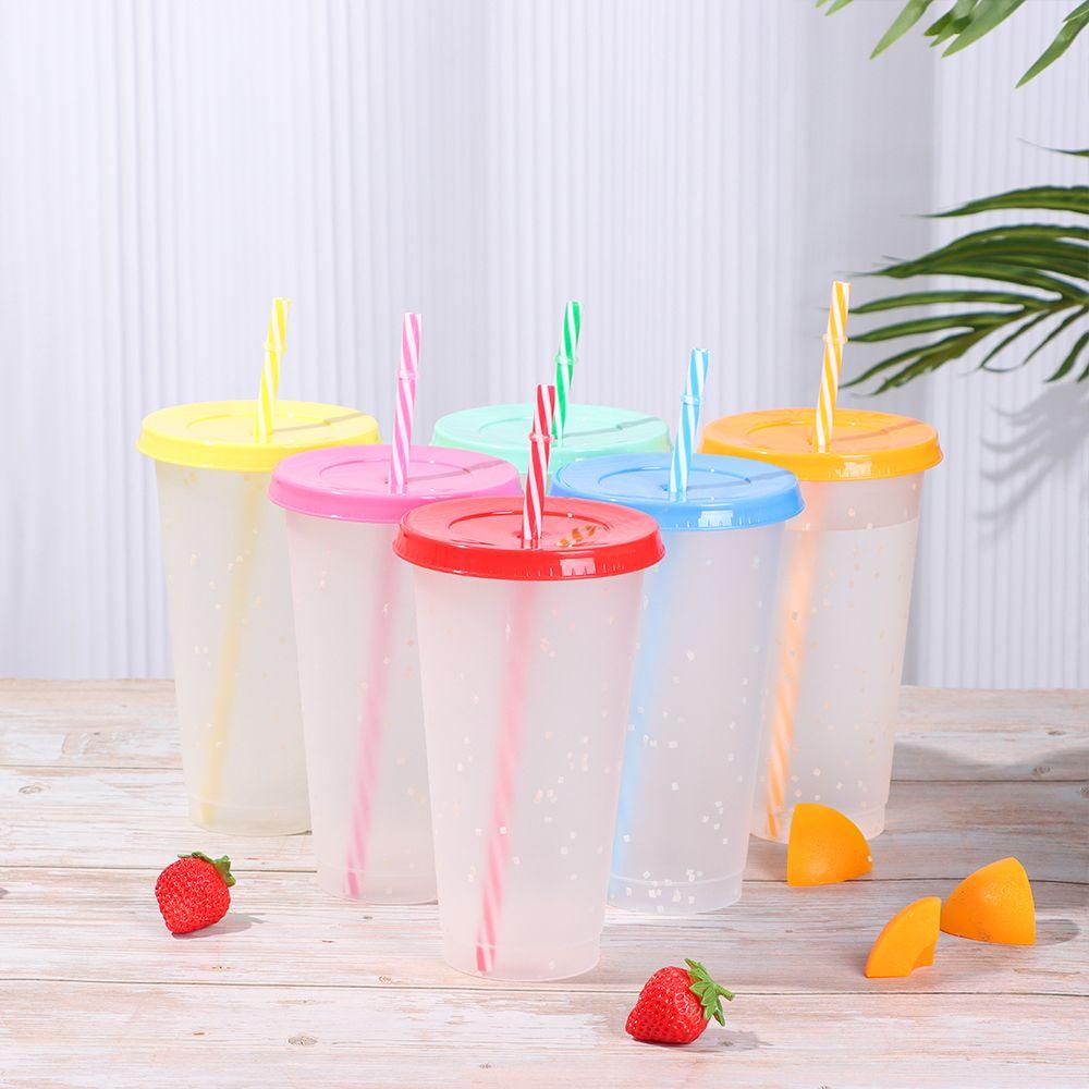 Solighter Cangkir Berubah Warna Fashion Multicolor PP Portable Coffee Straw Cup