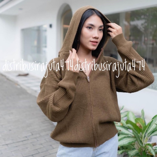 JAKET SWEATER HOODIE RAJUT OVERSIZE RESLETING TEBAL