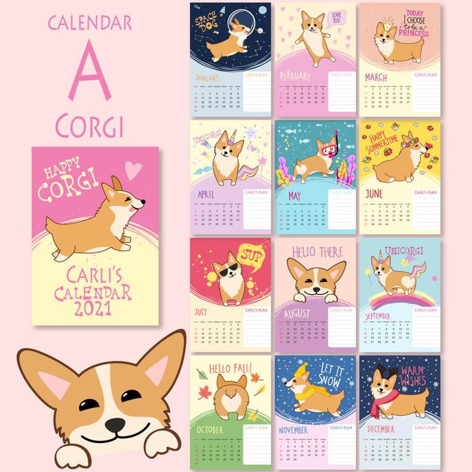 

CUCI GUDANG Kalender Anak 2021 Lucu / Kalender Pribadi Anak - A Corgi