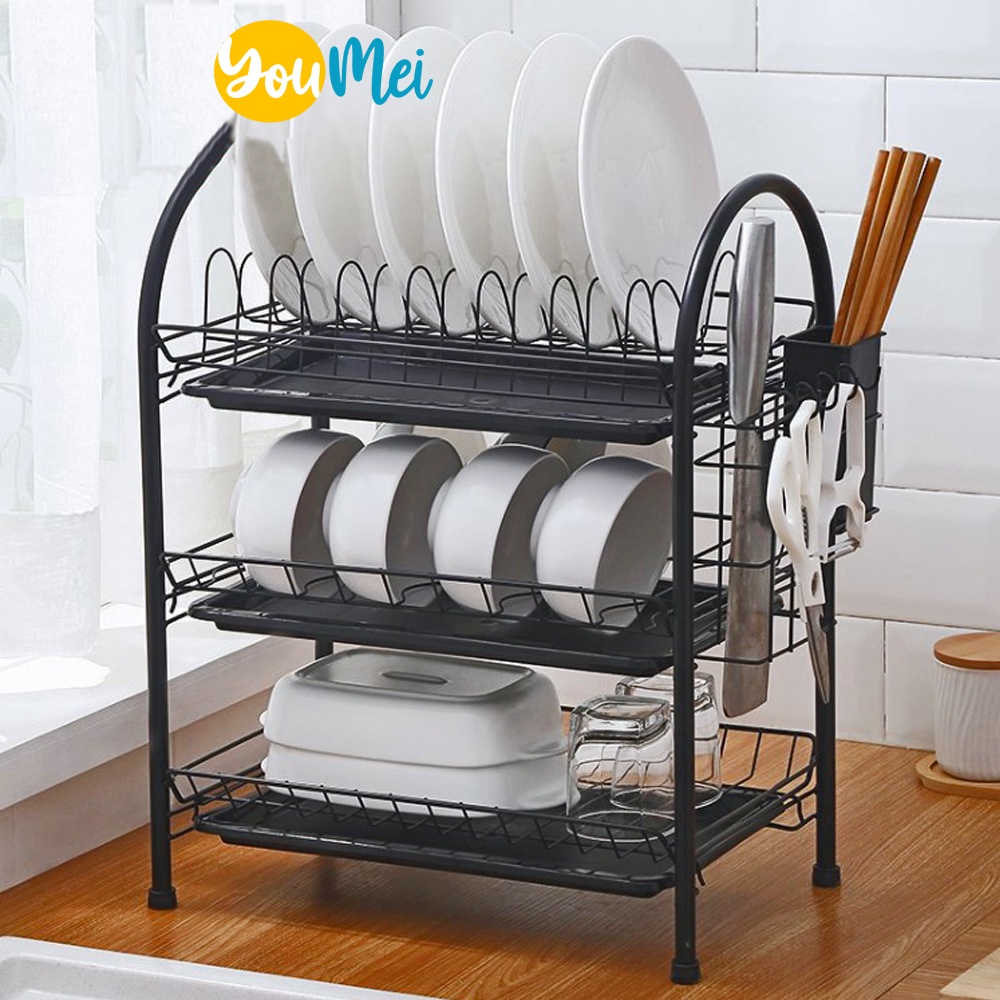 Rak Cuci Piring Washtafel Pengering Peralatan Makan Serbaguna Rak Dapur Besi Dish Rack Drainer 2 3 Susun - 1024