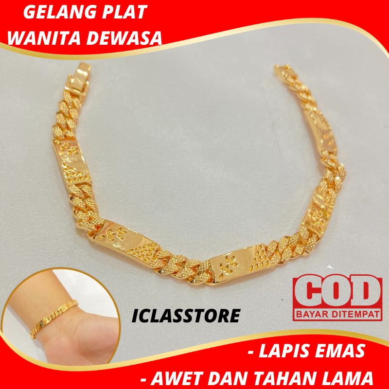 Gelang Tangan Wanita Model Plat Lapis Emas Aksesoris Perhiasan Imitasi Awet Dan Tahan Lama