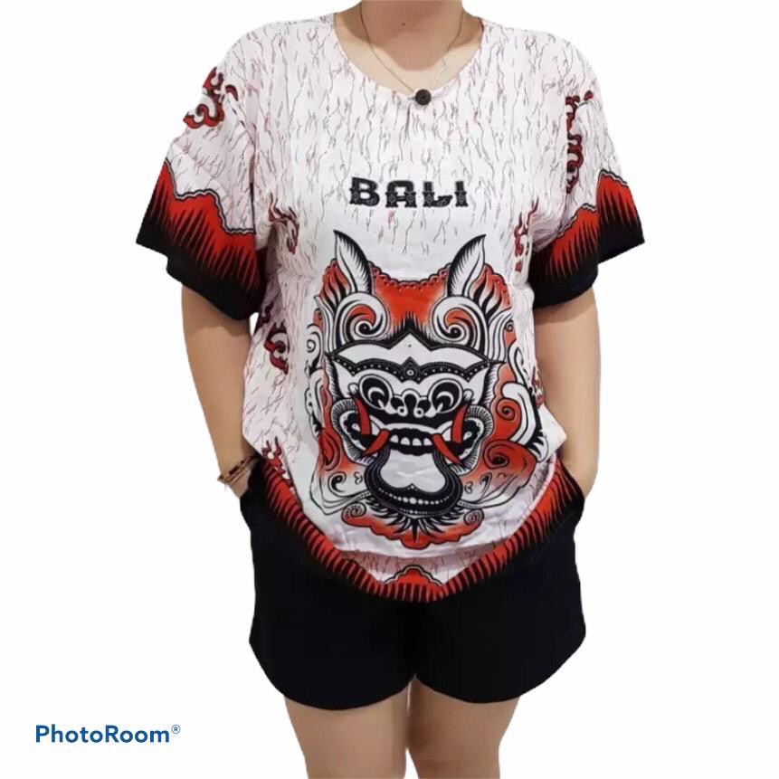 Terkini Baju  Bali  Unisex Motif Barong  Serat Dasar Putih 