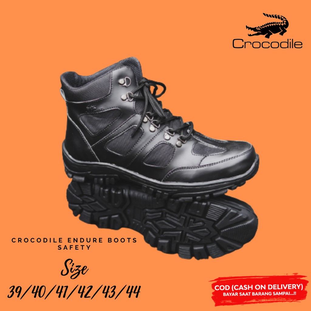 PROMO COD!! Sepatu Safety Ujung Besi Proyek Kerja Lapangan Tracking Touring Crocodile Endure Hitam