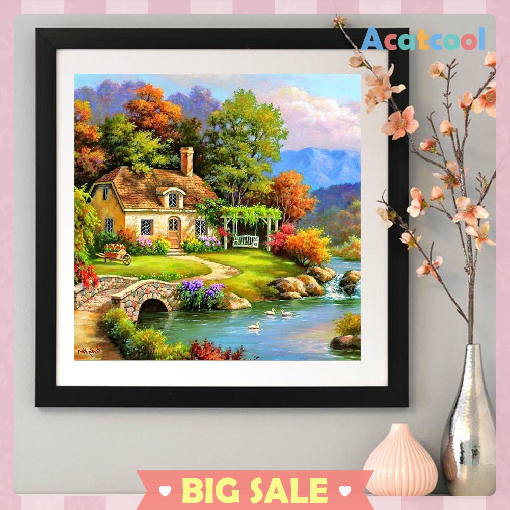 5D DIY Full Round Drill Diamond Painting Relaxing Village Cross Stitch Kit