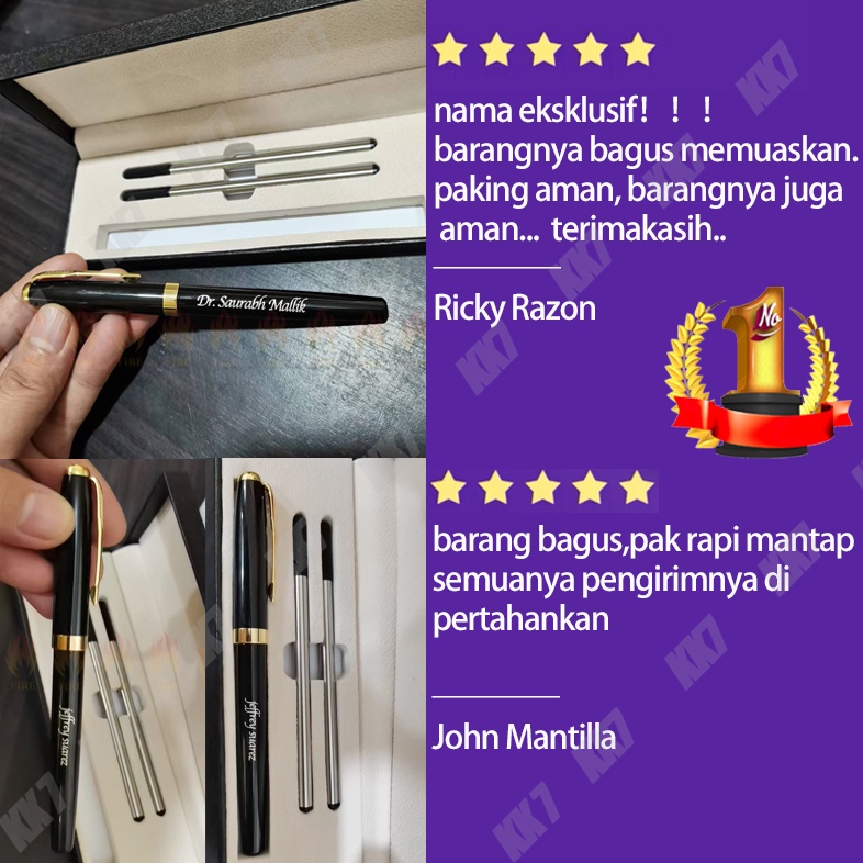 Request Nama Pena Nama Kustom Logam Kotak Hadiah Pria Wanita Kantor Bisnis Pena Tanda Tangan dengan 2 Isi Ulang (Hitam)