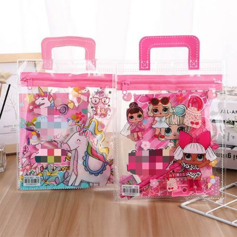 1234OS - STATIONARY SET FREE BAG / SET ALAT TULIS ANAK SEKOLAH MOTIF KARTUN.