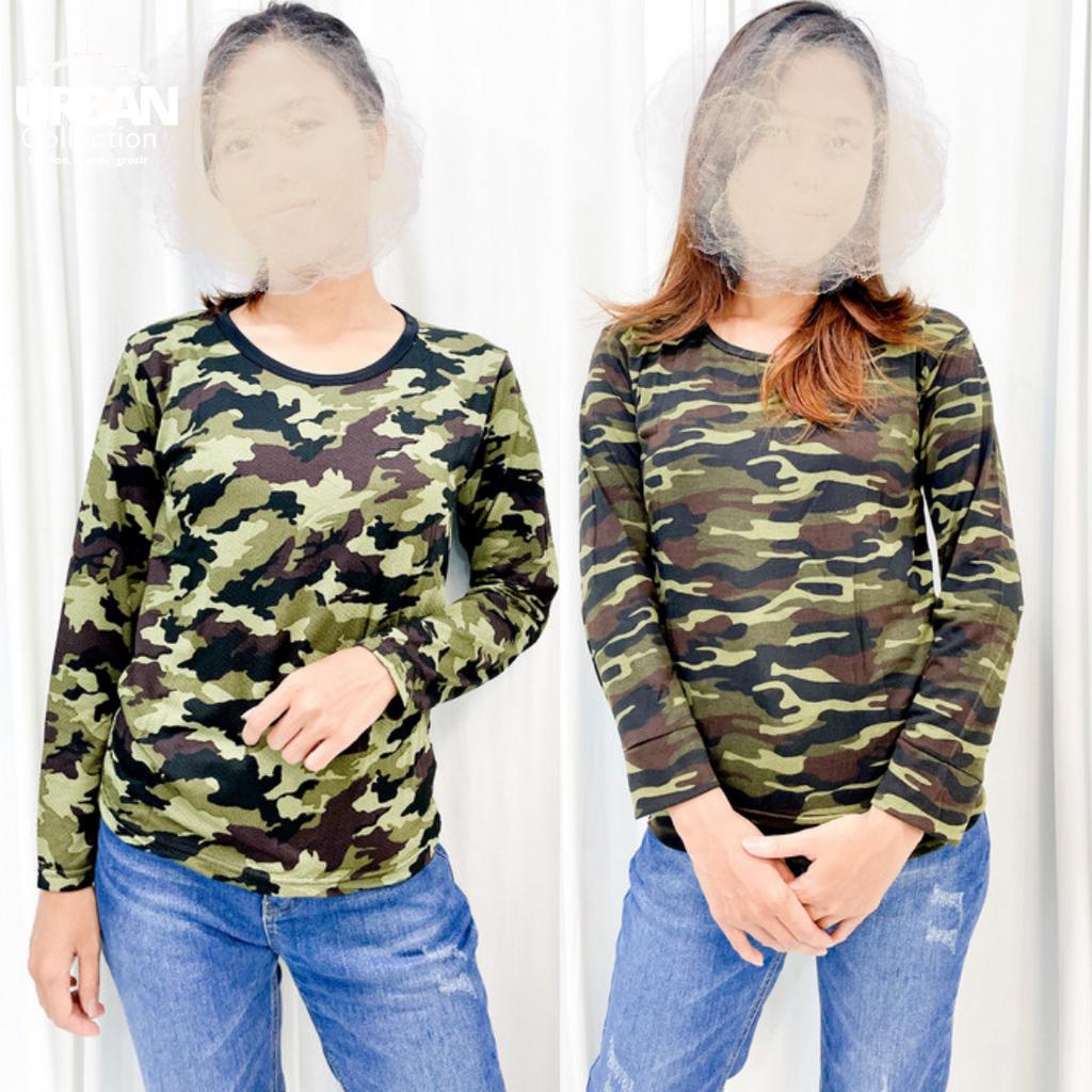 BAJU KAOS LENGAN PANJANG DAN PENDEK MOTIF ARMY / ATASAN LORENG ARMY WANITA