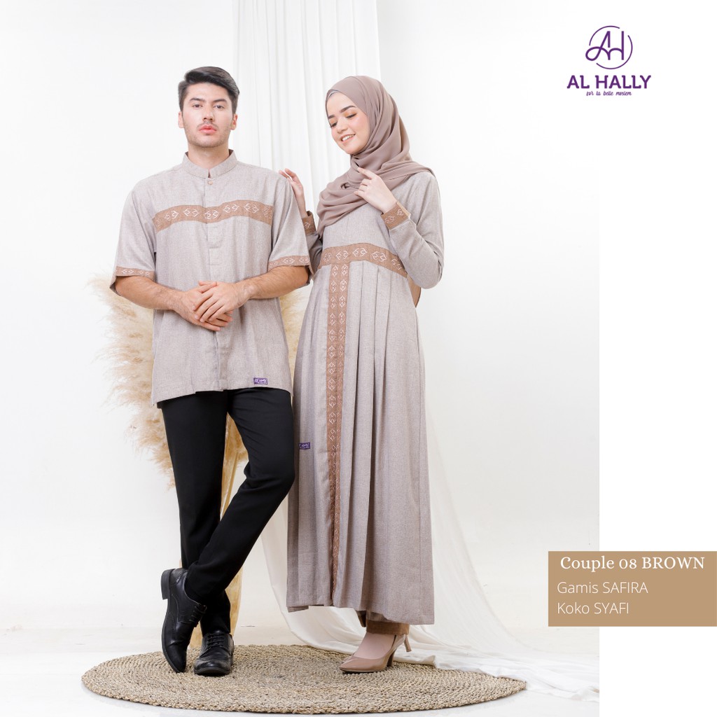 Sarimbit ALHALLY COUPLE 08 BROWN ( Gamis Safira Koko Syafi )