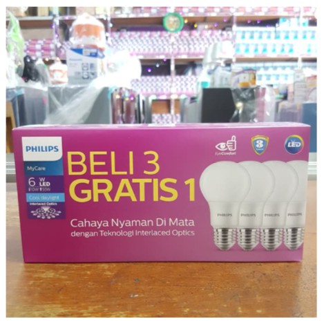 Philips Paket Lampu LED MyCare 6W Putih Bulb (Harga 4 pcs) PROMO GARANSI