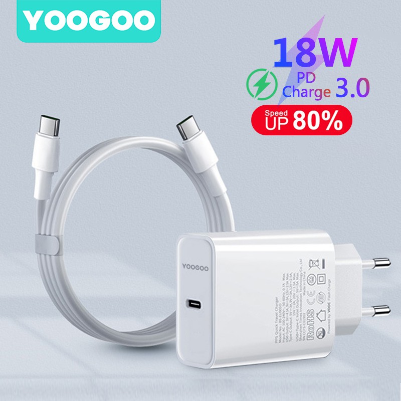 Original PD Charger Quick Charger Type-c To Type-c 18W Untuk OPPO XIAOMI HUAWEI Samsung