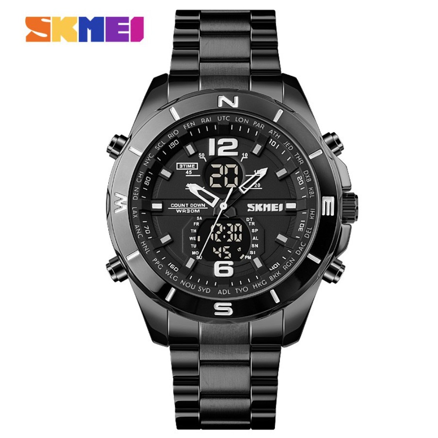 jam tangan pria skmei 1670 stainless steel analog digital skmei original