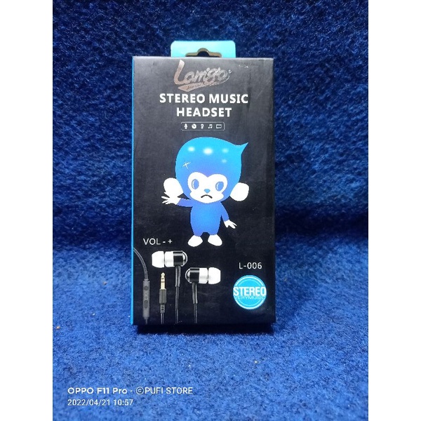 HANSFREE HEADSET EARPHONE LAMIGO VOLUME UNTUK SEMUA HANDPHONE