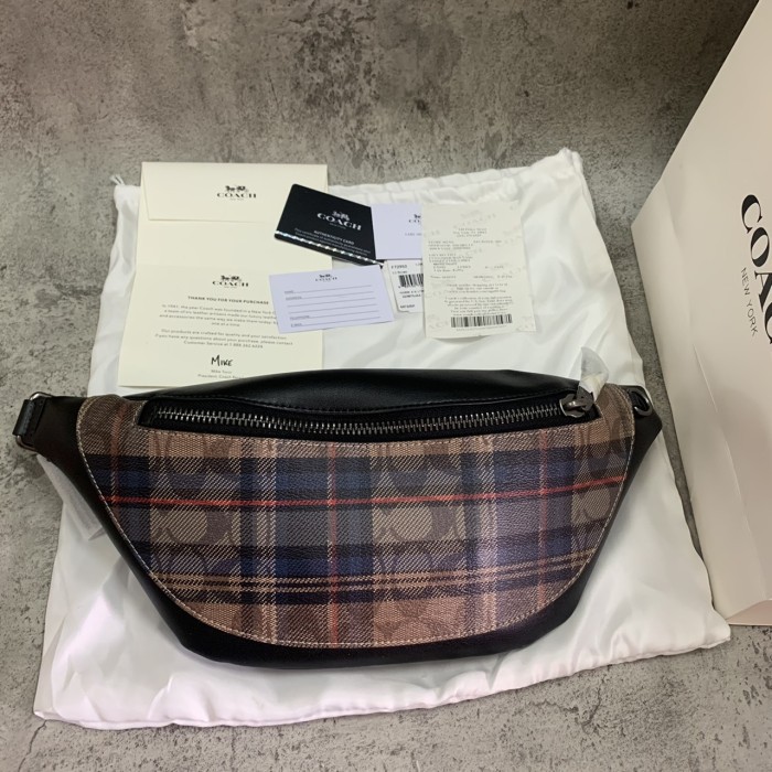 COACH WARREN WAISTBAG IN SIGNATURE CANVAS WITH PLAID PRINT 83001 ORI