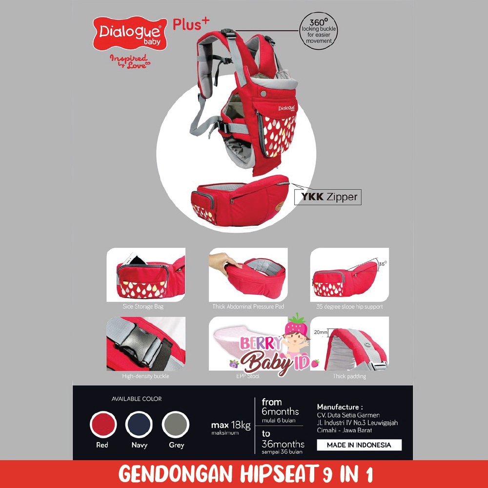 Dialogue Baby Super Hipseat Carrier 9-In-1 Gendongan Depan Bayi Berry Mart